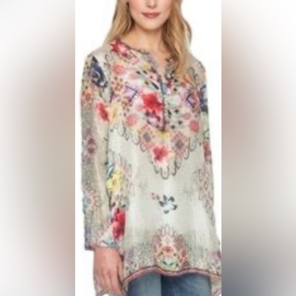 Johnny Was Tops - Johnny Was Floral Cotton Voile Tunic Small